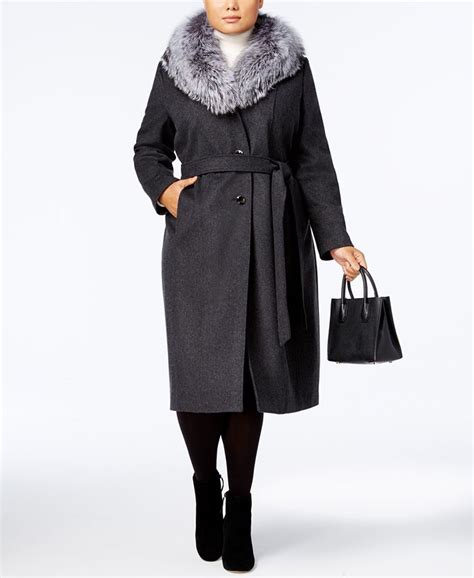 fur trimmed wool and cashmere coat michael kors|Plus Size Wool.